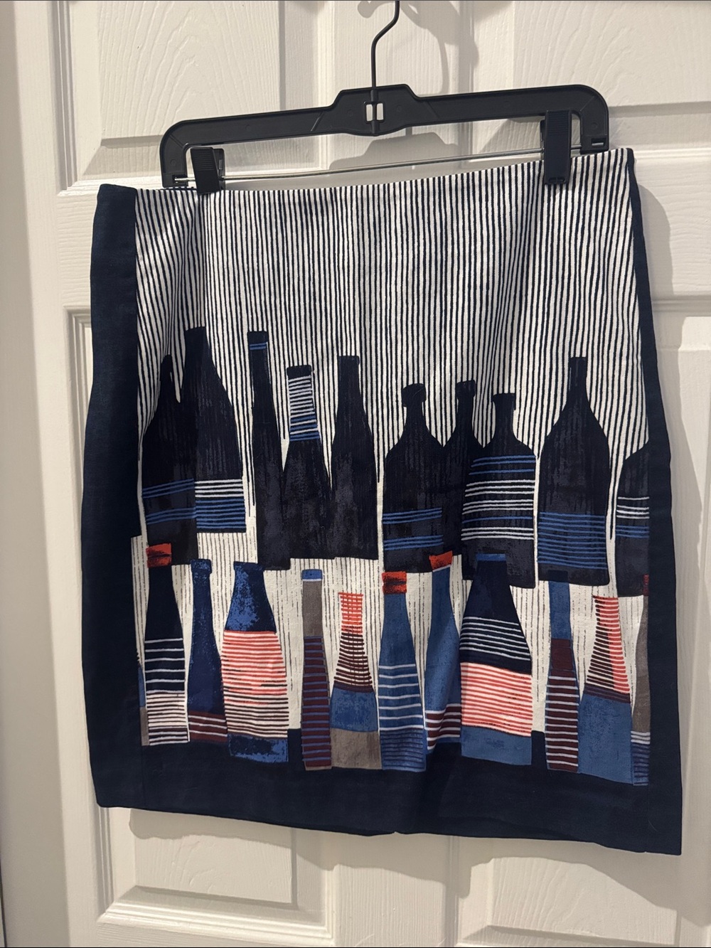 NIC+ZOE Navy and White Striped Bottle Print Skirt Size 12